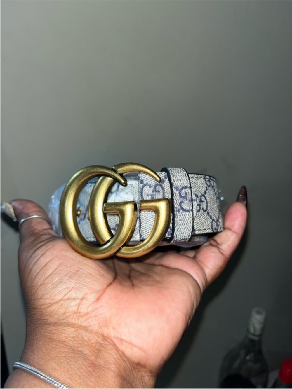 Cute fashion Beige Logo Canvas Belt with Gold Buckle